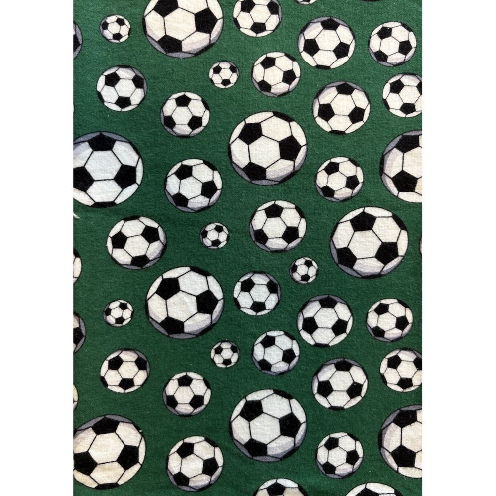 Super Snuggle Cotton Flannel Soccer Fabric 40" x 32" Green Black White Remnant